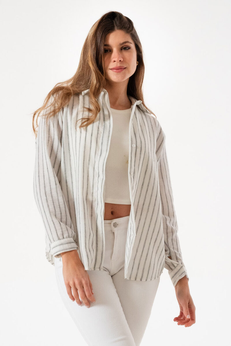 Camisa Linen Rayada Manga Larga