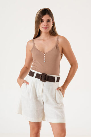 Musculosa con botones y puntilla Angie