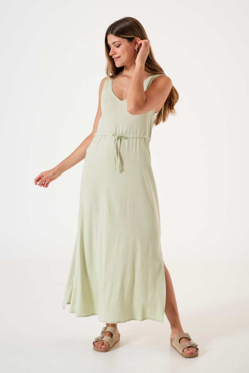 Vestido V con tajo y lazo Sunset